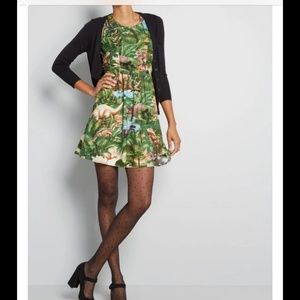 Modcloth dinosaur print swing dress L euc